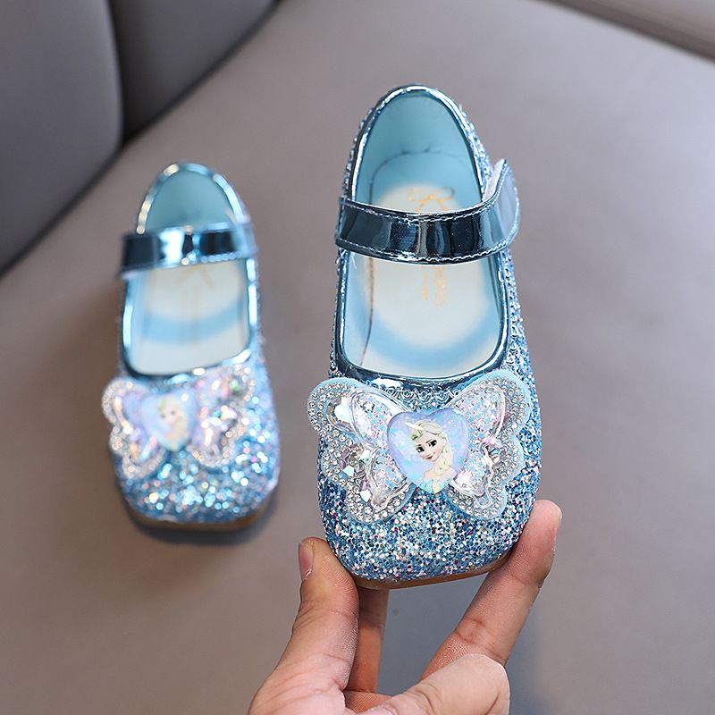 Frozen Princess Elsa Children Girls Fancy Sandals Shiny Flats Soft Bottom Open Toe Shoes Girls Dress Performance Princess Sandals