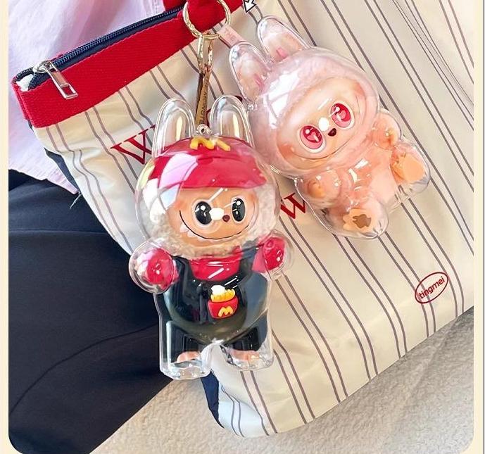 Labubu transparent macaron protective case - standing protection cover, sitting protection cover. Better dust-proof and more protective for the figurine.