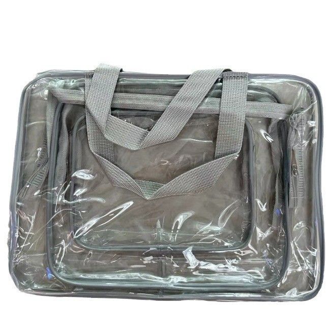 PVC transparent toiletry bag set of three pieces - multi-functional waterproof hand-held makeup bag storage bag travel set