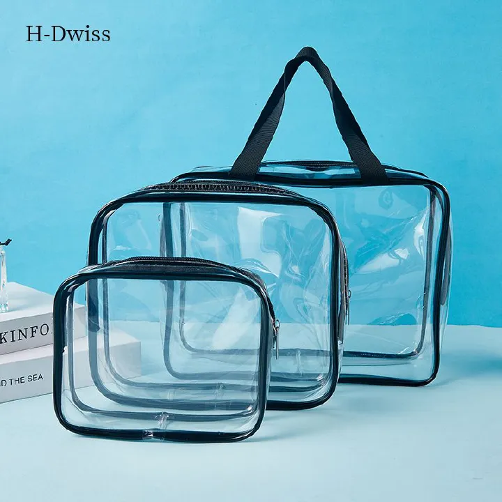 PVC transparent toiletry bag set of three pieces - multi-functional waterproof hand-held makeup bag storage bag travel set