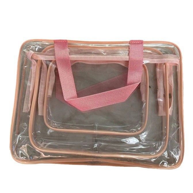 PVC transparent toiletry bag set of three pieces - multi-functional waterproof hand-held makeup bag storage bag travel set