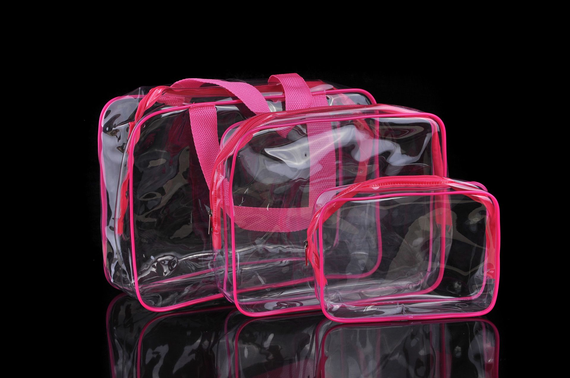 PVC transparent toiletry bag set of three pieces - multi-functional waterproof hand-held makeup bag storage bag travel set
