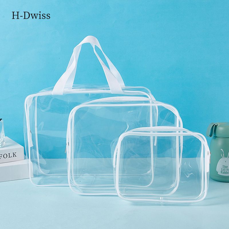 PVC transparent toiletry bag set of three pieces - multi-functional waterproof hand-held makeup bag storage bag travel set