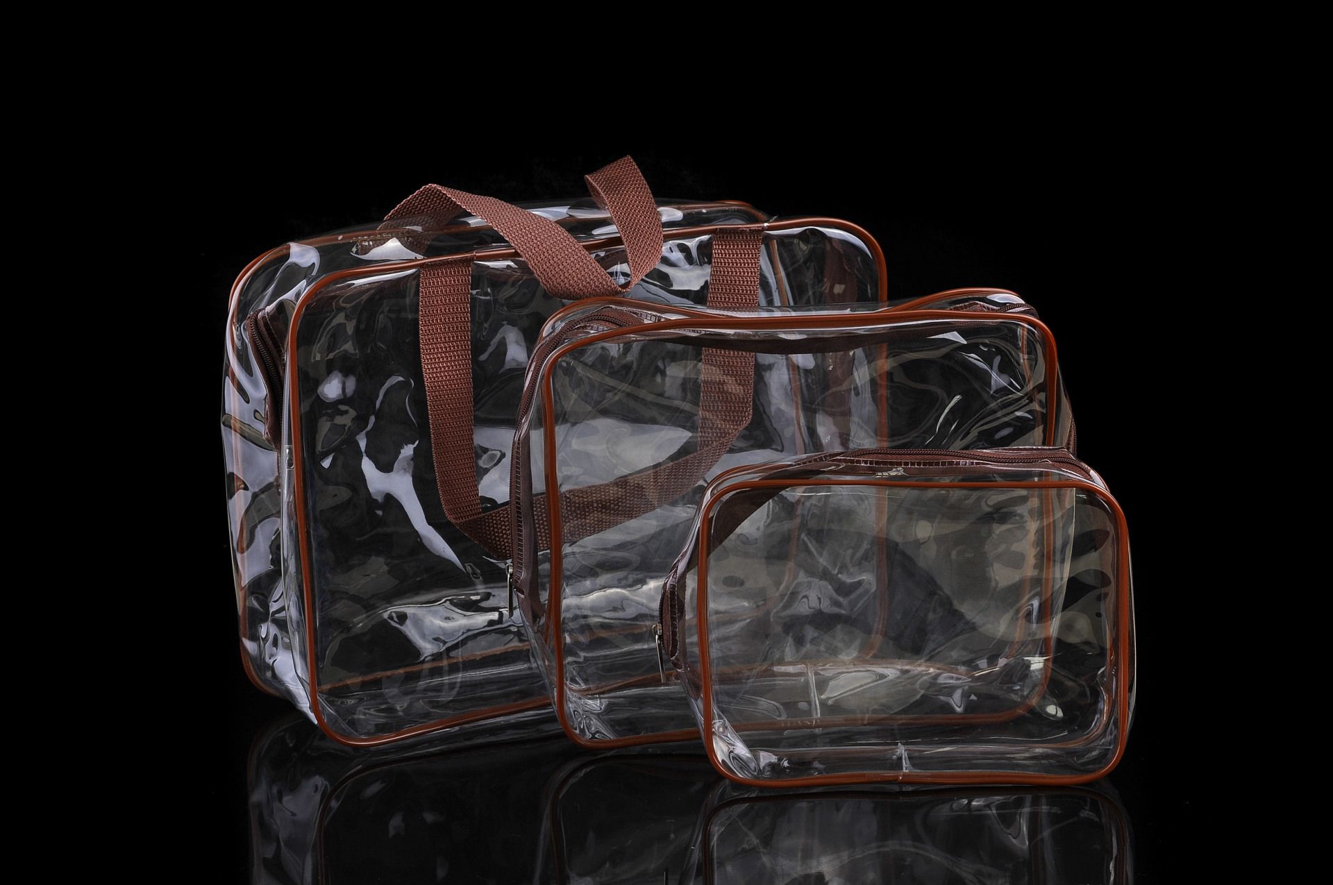 PVC transparent toiletry bag set of three pieces - multi-functional waterproof hand-held makeup bag storage bag travel set