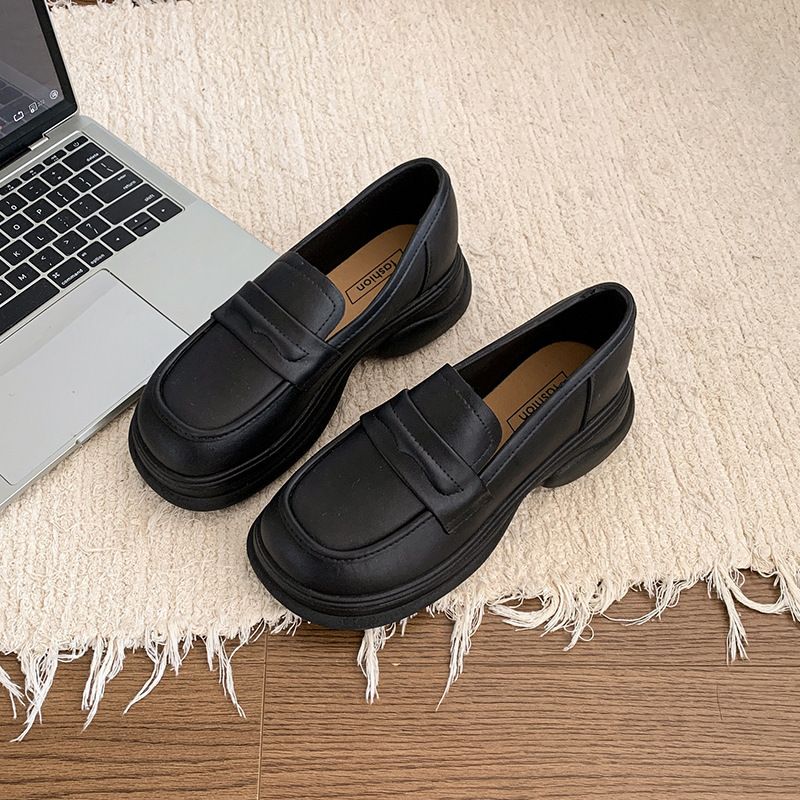 High-top white sneakers for women, new style, loafie-shaped, French retro British style, leather sole, slip-on single shoe