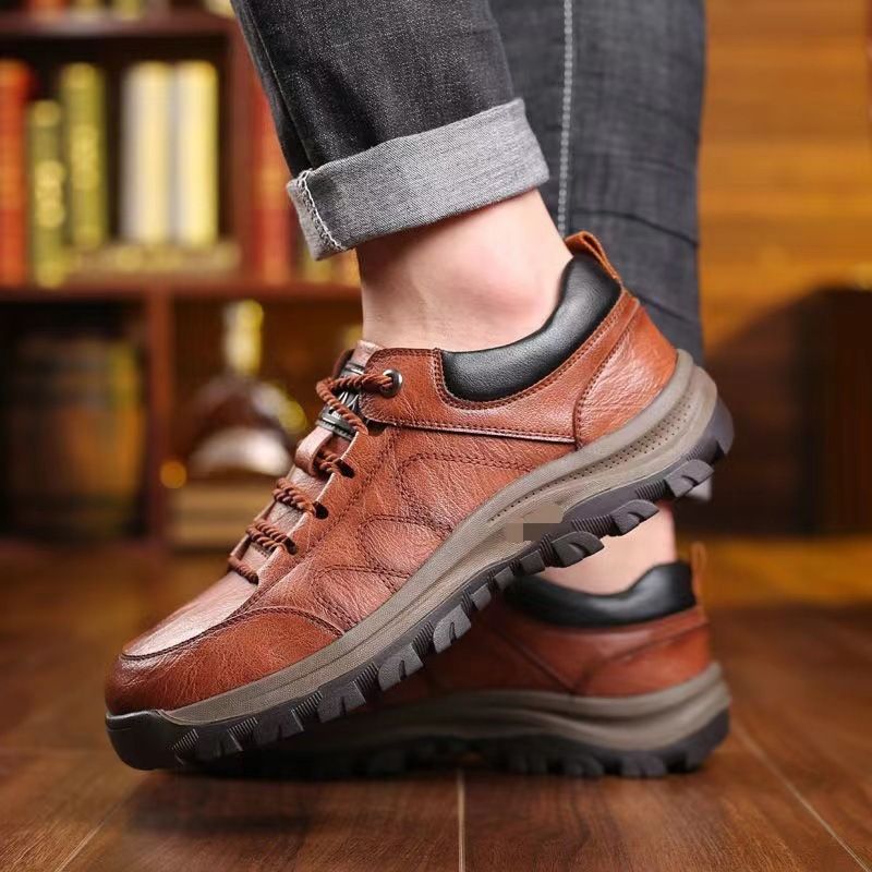 Fashion Breathable Leather Men's Shoes 2025 New Mountain Hiking Casual Sports Shoes Stylish Lacing British Style Trendy Men's Shoes