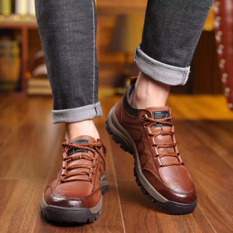 Fashion Breathable Leather Men's Shoes 2025 New Mountain Hiking Casual Sports Shoes Stylish Lacing British Style Trendy Men's Shoes