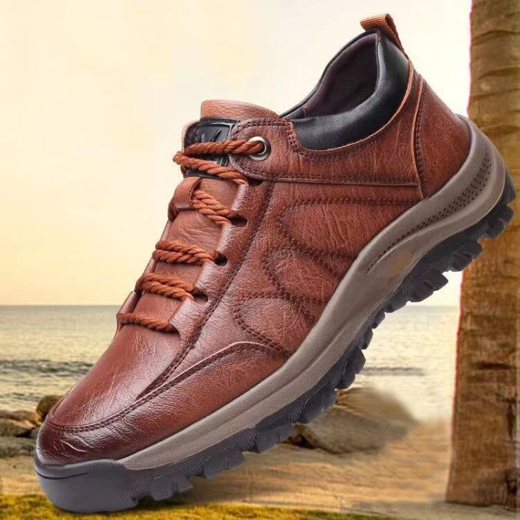 Fashion Breathable Leather Men's Shoes 2025 New Mountain Hiking Casual Sports Shoes Stylish Lacing British Style Trendy Men's Shoes