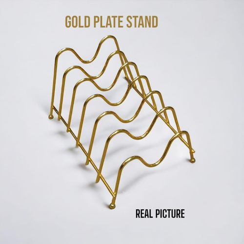 Gold Metal Plate Stand Rack – Multi-Slot Display Holder for Plates, Lids & Tableware