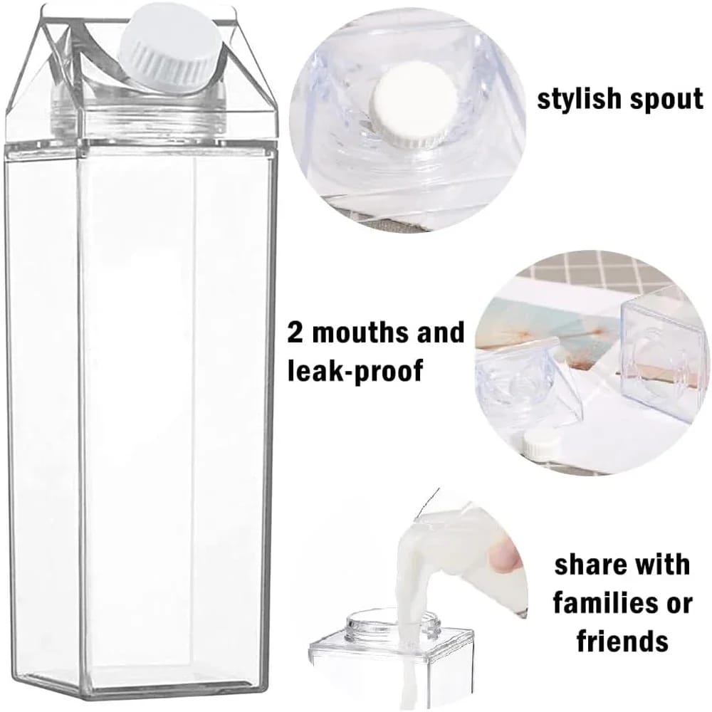 1L Multipurpose Space-Saver Bottle for Milk, Water & Beverages – Compact Acrylic Container for Fridge Storage, Kitchen, Travel, or Daily Use – Durable & Easy to Clean