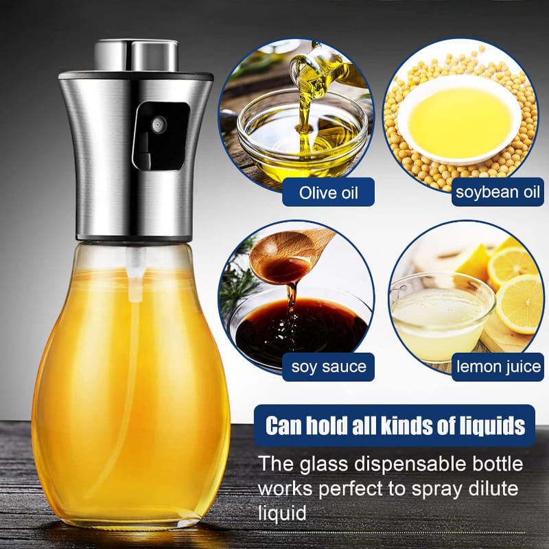200ml Stainless Steel and Glass Oil Spray Bottle – Refillable Kitchen Cooking Mister for Olive Oil, Vinegar, and Dressings