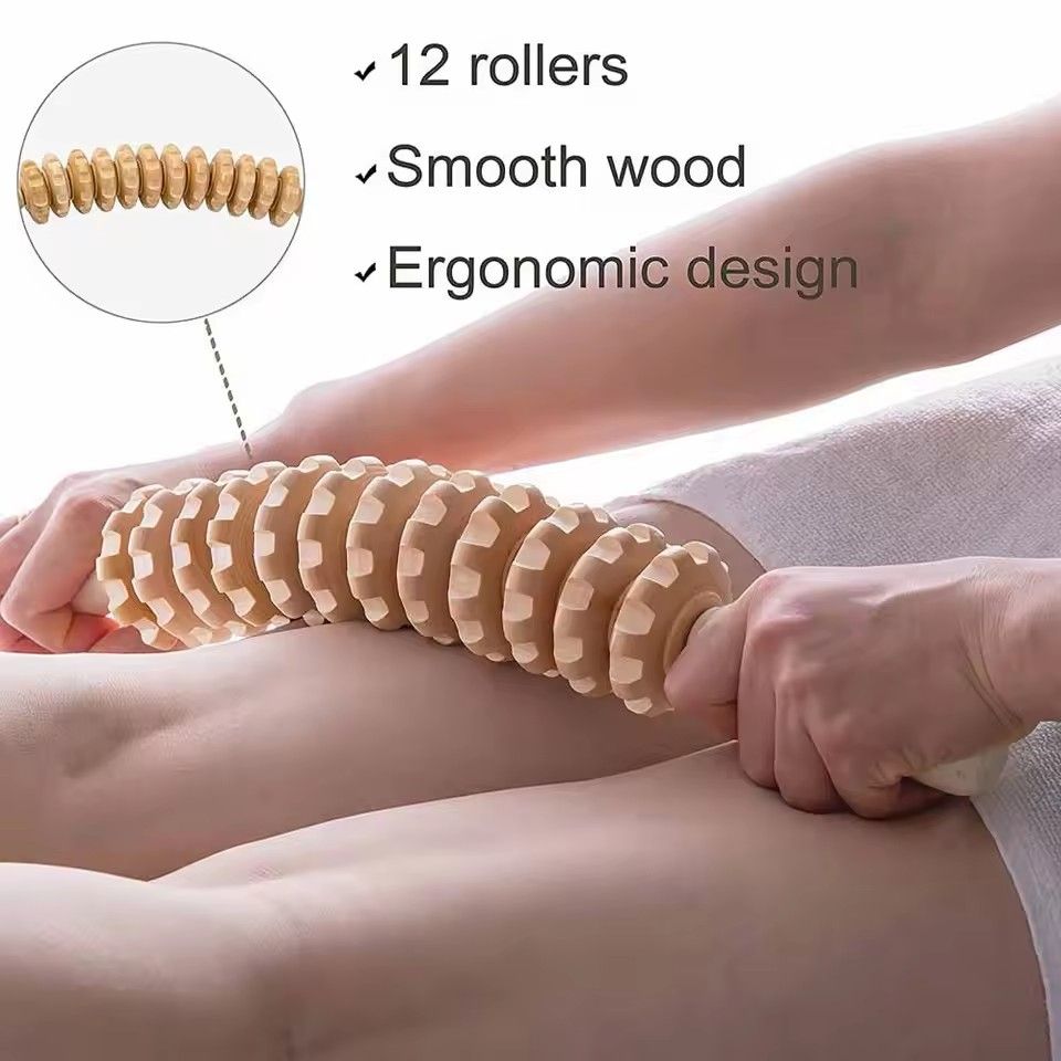 Curved Wooden Massage Roller Stick for Lymphatic Drainage and Maderoterapia Colombiana – Natural Wood Therapy Tool for Anti-Cellulite Massage, Body Contouring and Relaxation