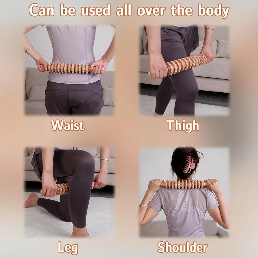Curved Wooden Massage Roller Stick for Lymphatic Drainage and Maderoterapia Colombiana – Natural Wood Therapy Tool for Anti-Cellulite Massage, Body Contouring and Relaxation