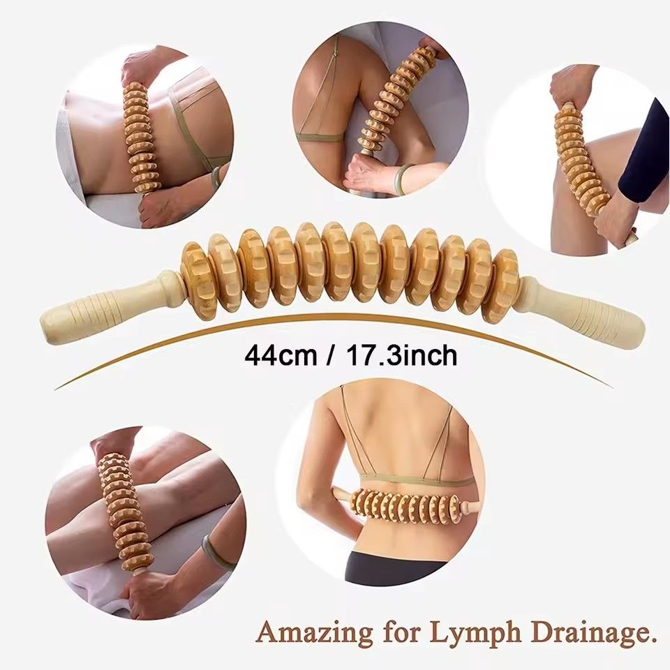 Curved Wooden Massage Roller Stick for Lymphatic Drainage and Maderoterapia Colombiana – Natural Wood Therapy Tool for Anti-Cellulite Massage, Body Contouring and Relaxation