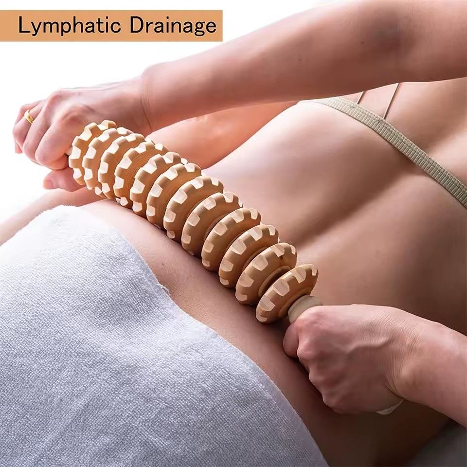 Curved Wooden Massage Roller Stick for Lymphatic Drainage and Maderoterapia Colombiana – Natural Wood Therapy Tool for Anti-Cellulite Massage, Body Contouring and Relaxation