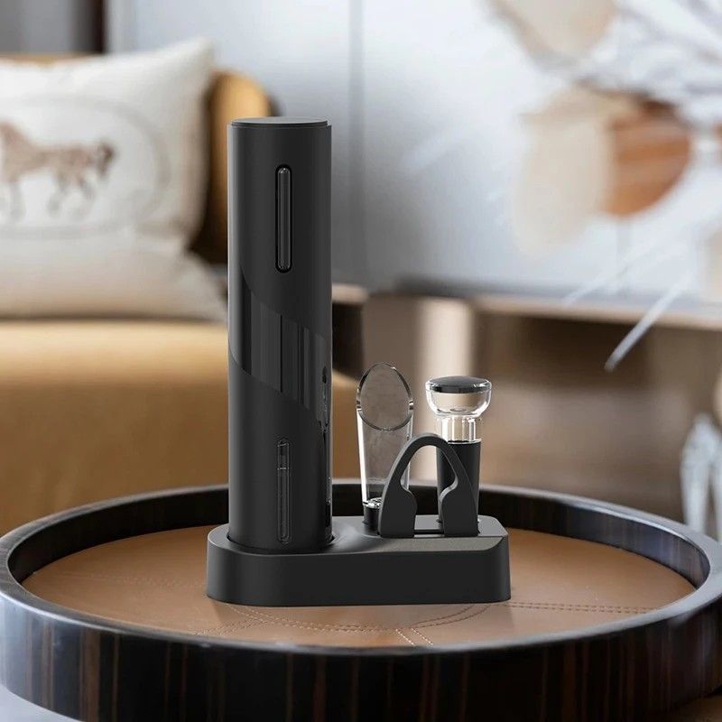 Electric Wine Opener with Stand – Automatic Battery-Operated Corkscrew for Wine & Beer Bottles, Includes Foil Cutter, Ideal for Kitchen & Home Bar Use