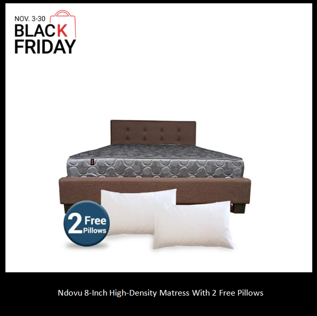 Ndovu 8-Inch High-Density Mattress with 2 Free Pillows – Long-Term Comfort, Reinforced Stitching, Sizes (3by 6), (3.5by 6), (4by 6), (5by 6), (6by 6) – Premium Support and Bonus Package