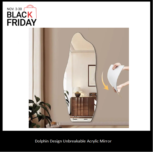 Dolphin Design Unbreakable Acrylic Mirror – Flexible Self-Adhesive Wall Mirror, Scratch-Resistant, Frameless, No Drilling, Ideal for Doors, Closets, and Walls