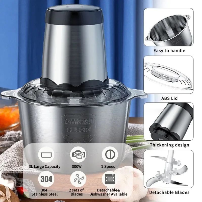Electric Food processor/Food Chopper/Meat Grinder Electric with 2 Sets Stainless Steel Blades 2L