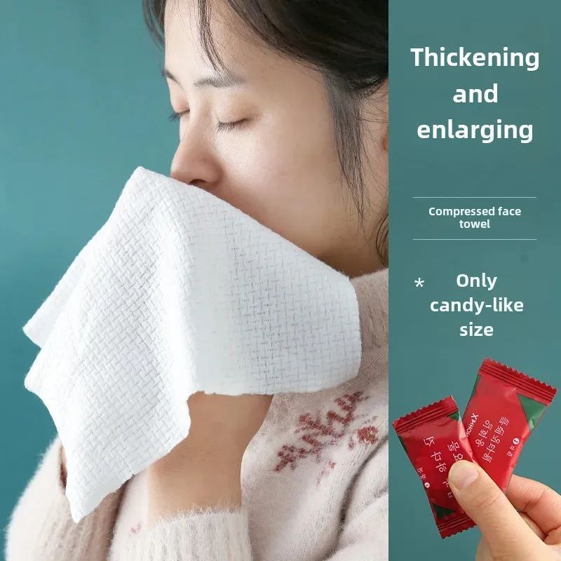 Disposable Compression Towel Thickened Portable Face Wash Towel Women's Pure Cotton Candy Cleaning Face Towel Travel Essential