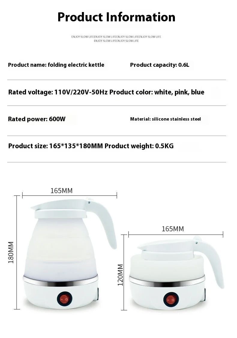 Mini Portable Foldable Electric Kettle 600ML Household Travel Kettle Kitchen Appliances Teapot High Temperature Boiling Water