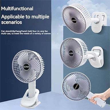 Rechargeable 3 speed (3in1) hang clamp or stand desktop fan. Mini Fans Desktop Bass Electric Fandissipate Heat Cooler Cooling Silent Fans For Students Office Workers For PC Notebook Air-cooled