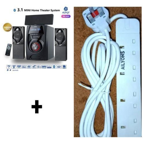 Nunix NU-A22 3.1CH Mini Home Theater System subwoofer system 12000W + FREE 1 YEAR WARRANTY SERVICE + FREE DELIVERY TODAY + FREE 4 WAY EXTENSION