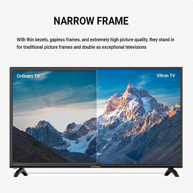 Vitron 43 Inch Smart TV HTC4068S Android 11 Smart LED HD Television Youtube Netflix AC Input USB HDMI Multifunctional Frameless TV DVB-T2 1G+8GB Bluetooth Enabled HD Android Television Inbuilt Decode