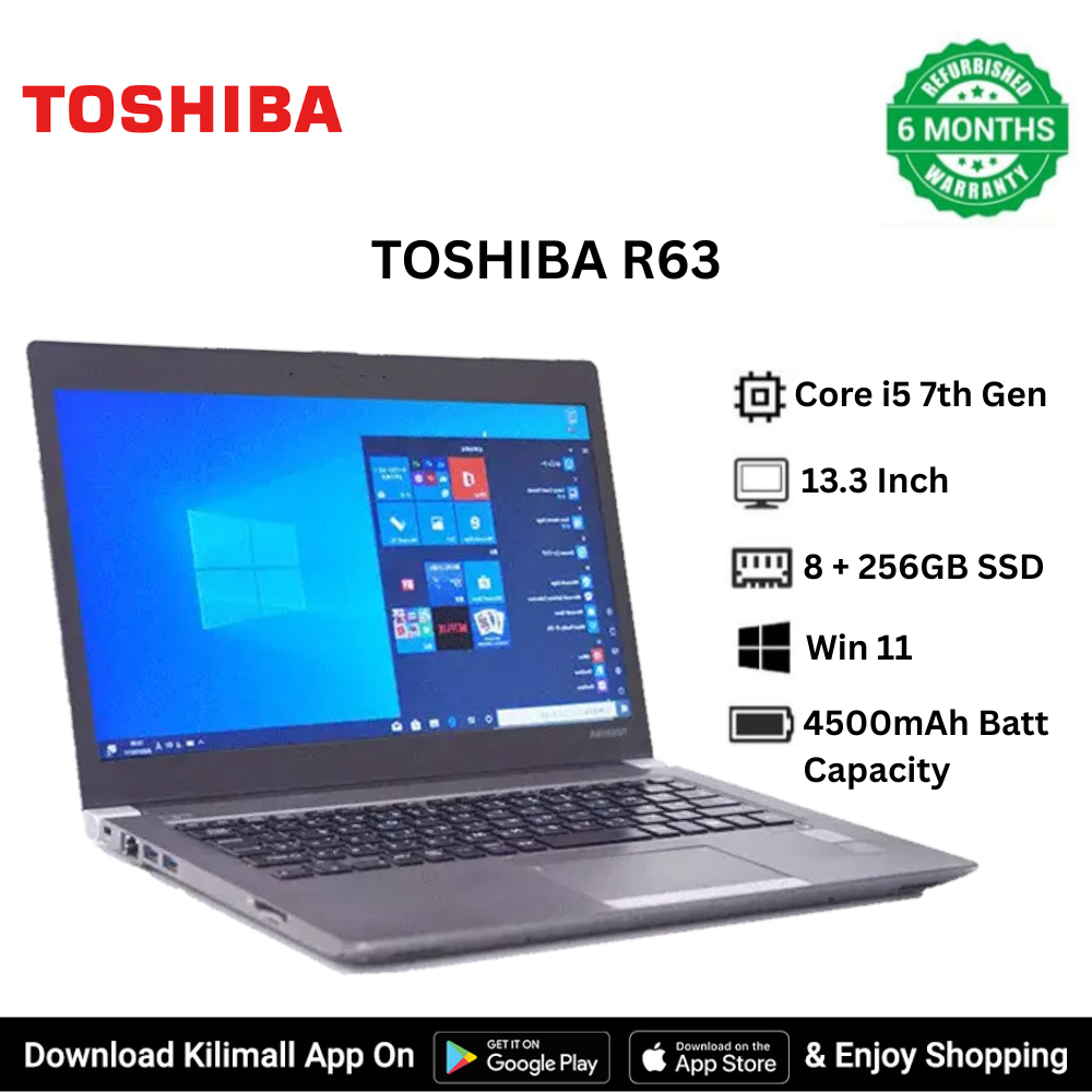 TOSHIBA R63 Refurbished Ultra-Slim Laptop Intel Core i5 7th Gen 8GB RAM 256GB SSD Affordable Performance & Portability 13.3 INCH HD display Laptop windows 11 OS good for Business and student laptop