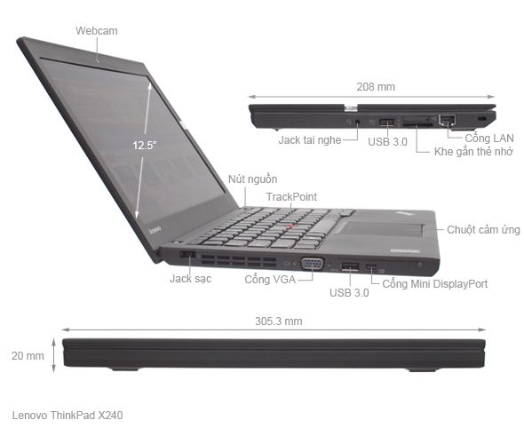 Refurbished LENOVO ThinkPad X240 4th Gen Intel Core i5 laptop 4GB RAM + 128GB SSD Laptop 12.5-inch anti-glare Screen Display  4500mAh Battery capacity Windows 10 Pro HD 4400 Graphics Wi-Fi Webcam