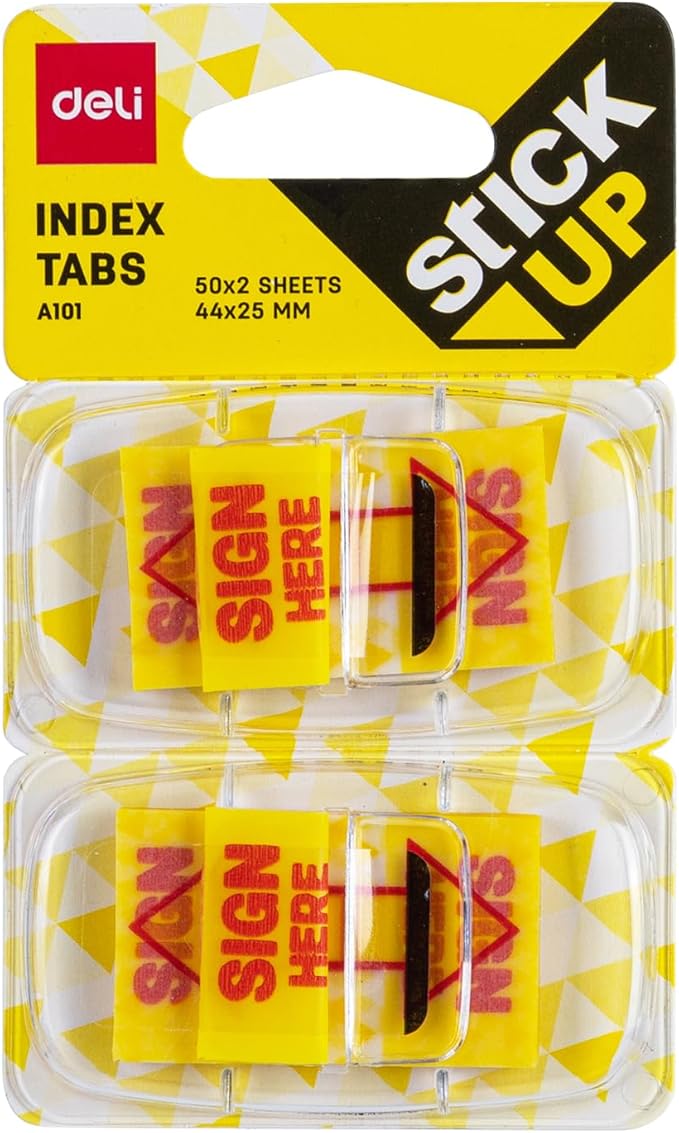 Deli Sign Here Index Tab Sticky Flags , Sign Here Flags ,  50 Sheets (44x25mm)  Ideal for Office, School, and Home Use