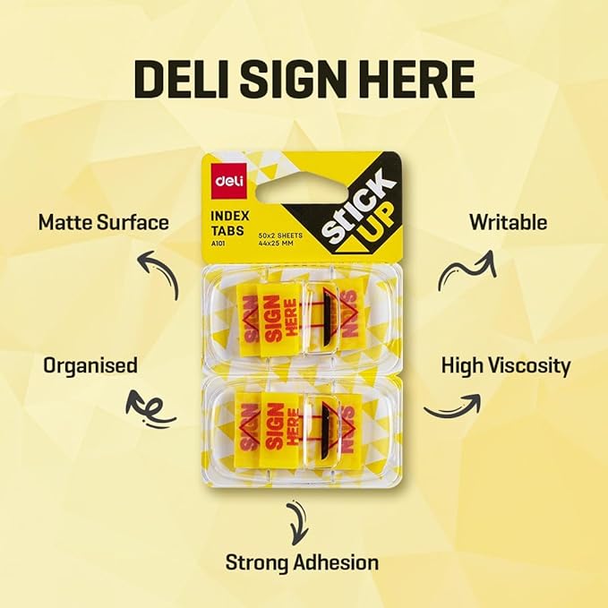 Deli Sign Here Index Tab Sticky Flags , Sign Here Flags ,  50 Sheets (44x25mm)  Ideal for Office, School, and Home Use