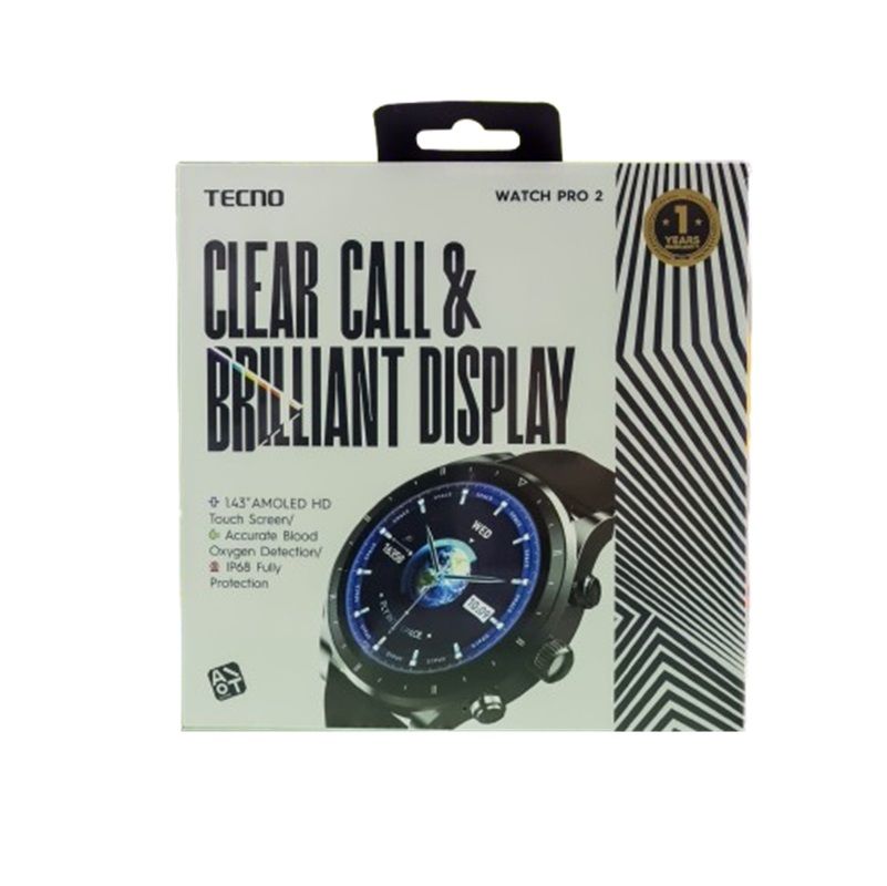 The Tecno Watch Pro 2, model WP02, boasts a 1.43-inch AMOLED display with a 466x466 pixel resolution. It features Bluetooth version 5.3, a 300mAh Li-Po battery (offering up to 7 days of usage),