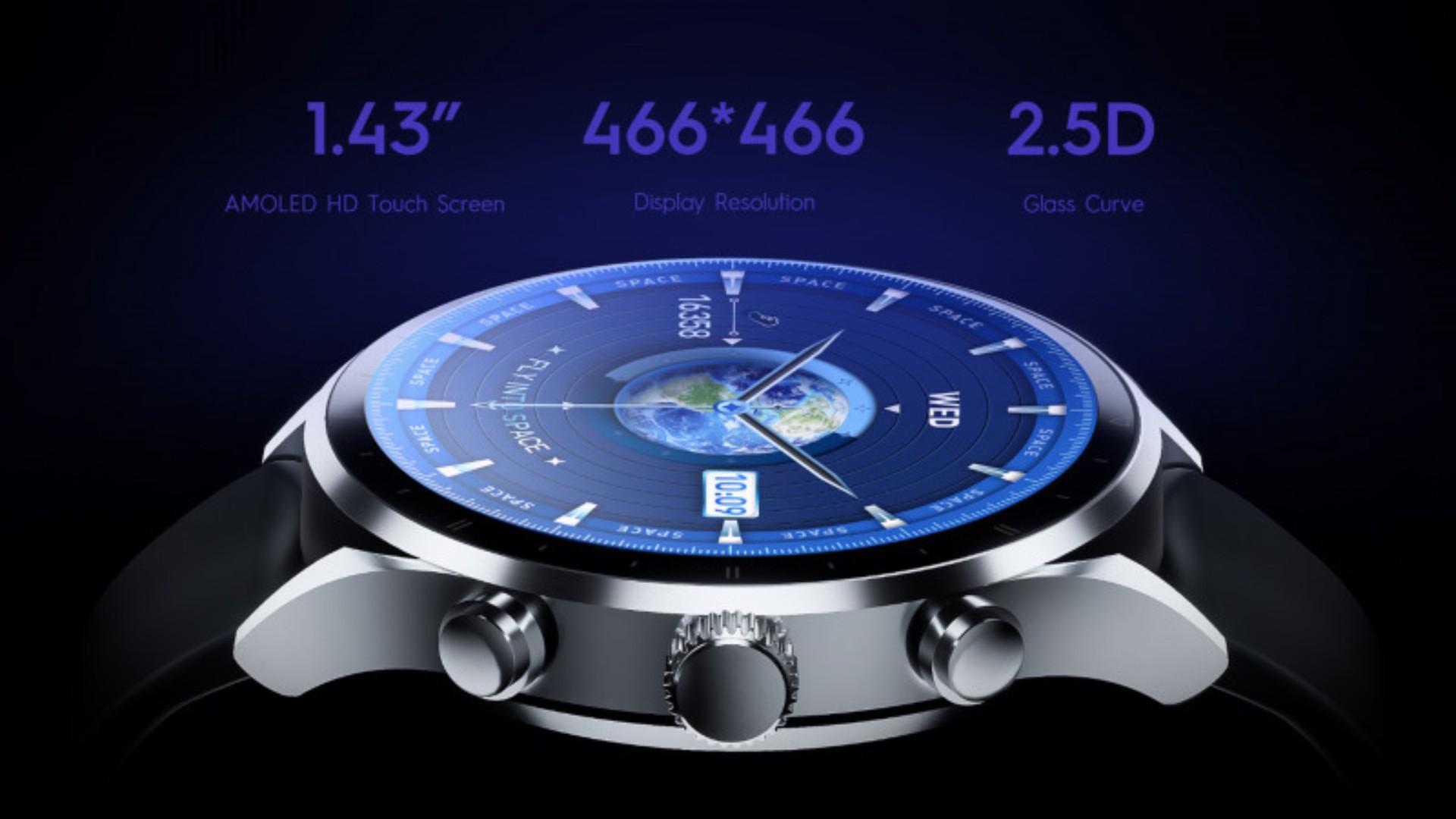 The Tecno Watch Pro 2, model WP02, boasts a 1.43-inch AMOLED display with a 466x466 pixel resolution. It features Bluetooth version 5.3, a 300mAh Li-Po battery (offering up to 7 days of usage),