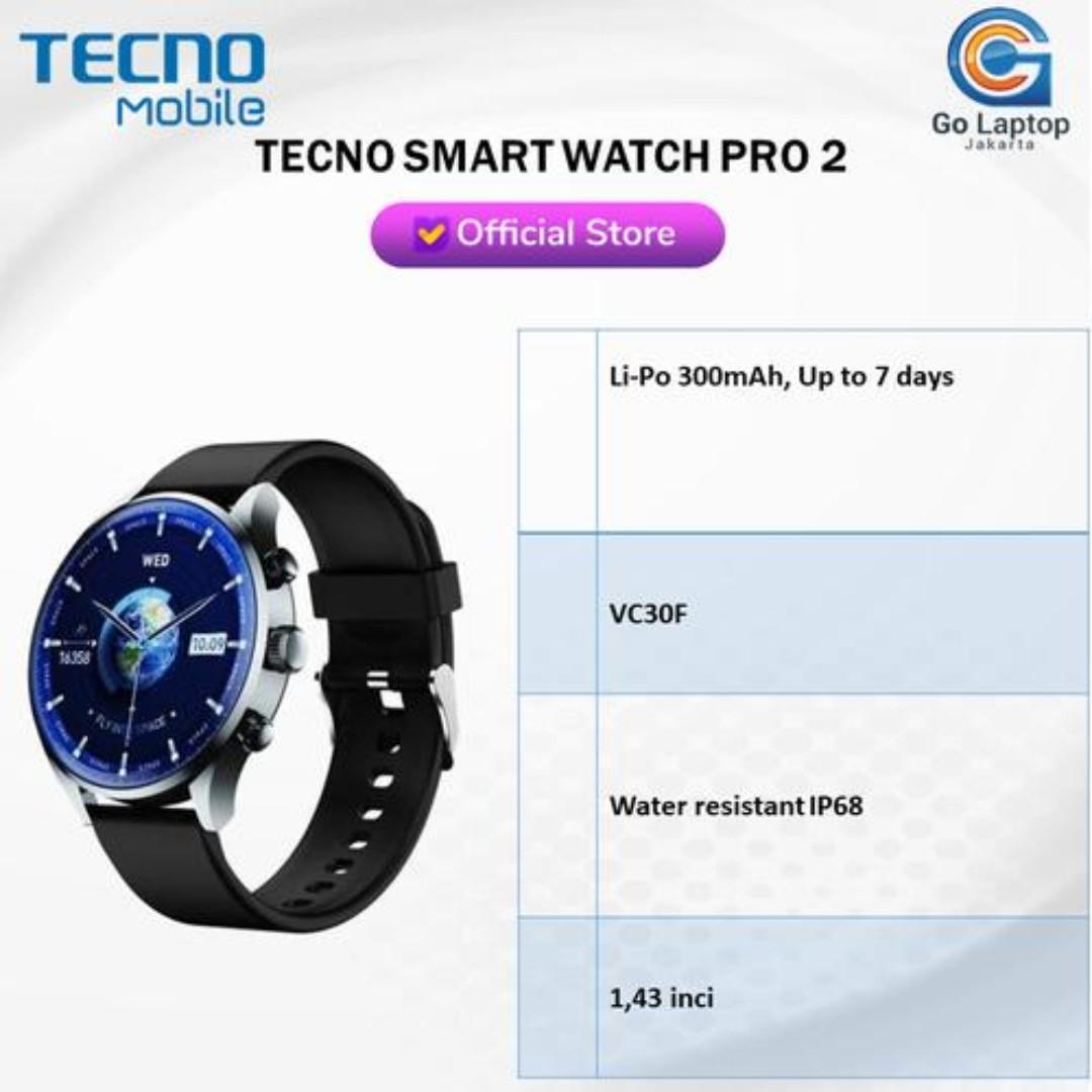 The Tecno Watch Pro 2, model WP02, boasts a 1.43-inch AMOLED display with a 466x466 pixel resolution. It features Bluetooth version 5.3, a 300mAh Li-Po battery (offering up to 7 days of usage),