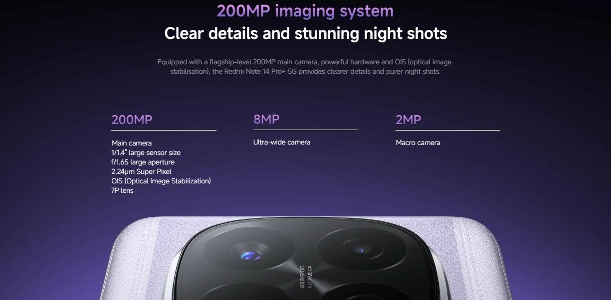 XIAOMI REDMI NOTE 14 PRO PLUS Memory: 256GB +8GB RAM AND 512GB + 12GB RAM 5G DUAL SIM, 200MP REAR CAMERA
