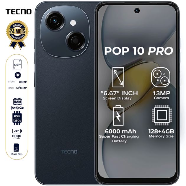 TECNO POP 10PRO, 128GB+8GB(4GB extended RAM) 6000mAh battery 18W fast charging typeC charger 120HZ 6.67"display hole screen,Software Gyroscope,side fingerprint sensor,infrared remote control,DTS sound