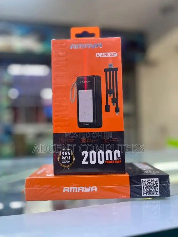 AMAYA APB-D27 20000mAh POWER BANK – LED LIGHT, DIGITAL DISPLAY, FAST CHARGING, WITH DETACHABLE 4-in-1 CABLE