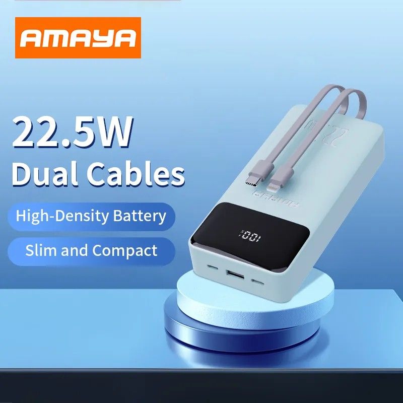 AMAYA  APW-13 22.5W 20,000mAh PD FAST CHARGING POWERBANK  WITH BUILT IN TYPE C AND LIGHTING CABLES ,BUILT-IN LED DISPLAY