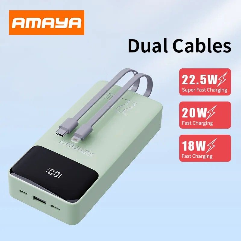 AMAYA  APW-13 22.5W 20,000mAh PD FAST CHARGING POWERBANK  WITH BUILT IN TYPE C AND LIGHTING CABLES ,BUILT-IN LED DISPLAY