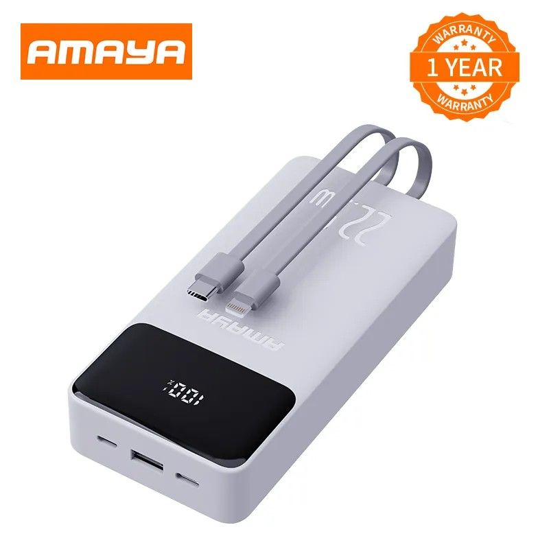 AMAYA  APW-13 22.5W 20,000mAh PD FAST CHARGING POWERBANK  WITH BUILT IN TYPE C AND LIGHTING CABLES ,BUILT-IN LED DISPLAY