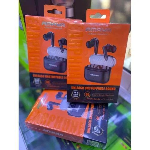 AMAYA FREEPOS LITE ATW-330 MAX 60hrs LONG PLAYTIME EARBUDS. BUDS STAY  UP TO 8 HOURS ON A SINGLE CHARGE. CHARGING CAS PROVIDES ADDITIONAL 32 HOURS OF POWER . IPX4 BASIC WATER RESISTANCE.