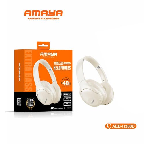 AMAYA  AEB-H360D ACTIVE NOISE CANCELLATION (ANC) OVER-EAR WIRELESS BLUETOOTH HEADPHONES, LONG BATTERY LIFE, PREMIUM SOUND QUALITY  WITH  INTUITIVE TOUCH CONTROLS, FOLDABLE DESIGN.