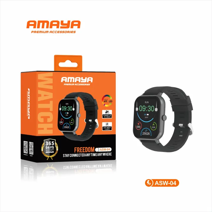 AMAYA WATCH LITE ASW-04 , 1.83" LCD DISPLAY, IP67 WATER AND DUST PROOF, 240mAh BATTERY CAPACITY, WITH SPORTS MODES, HEART RATE MONITOR, BLOOD OXYGEN MONITOR , BLUETOOTH  CALLING AND SLEEP TRACKING.
