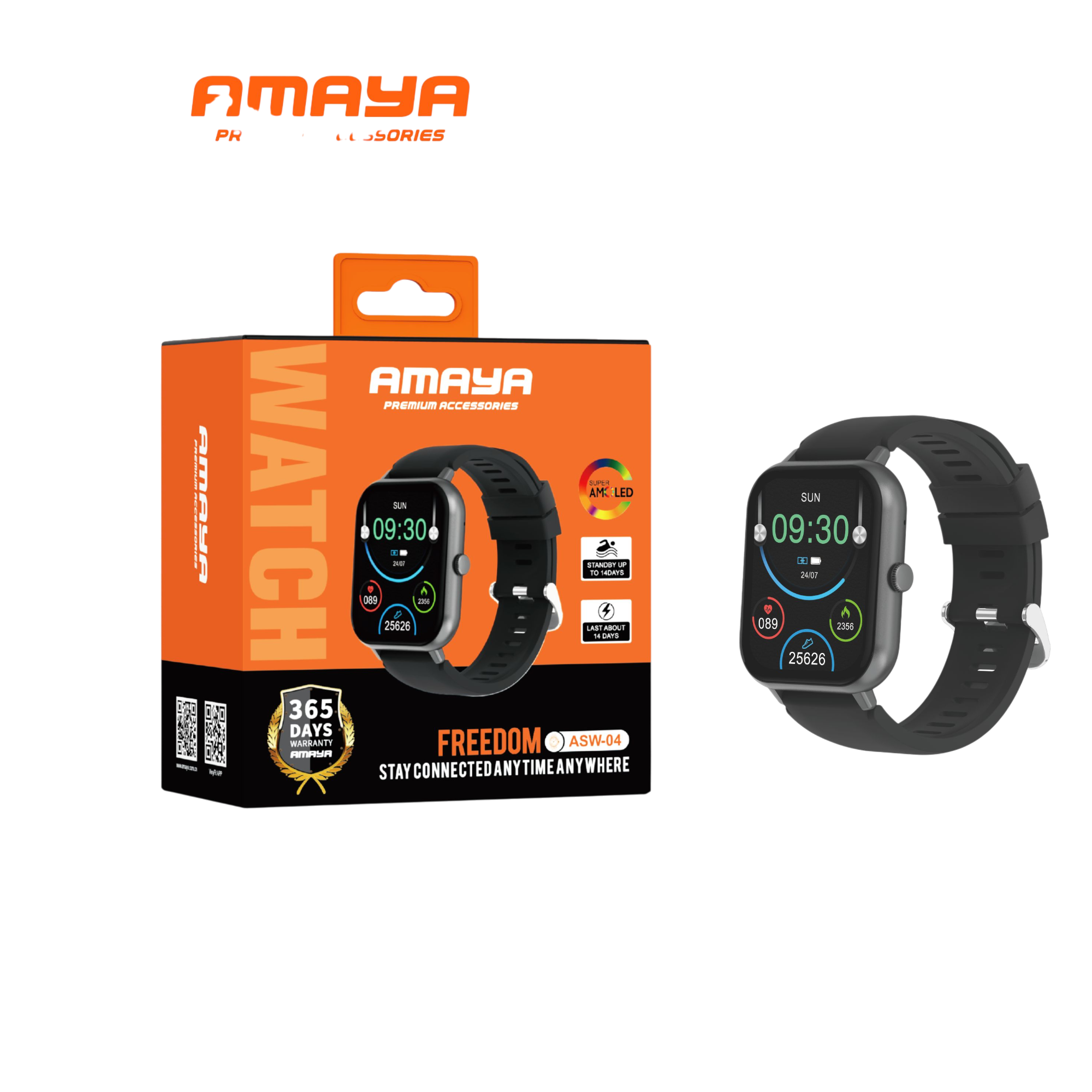 AMAYA WATCH LITE ASW-04 , 1.83" LCD DISPLAY, IP67 WATER AND DUST PROOF, 240mAh BATTERY CAPACITY, WITH SPORTS MODES, HEART RATE MONITOR, BLOOD OXYGEN MONITOR , BLUETOOTH  CALLING AND SLEEP TRACKING.