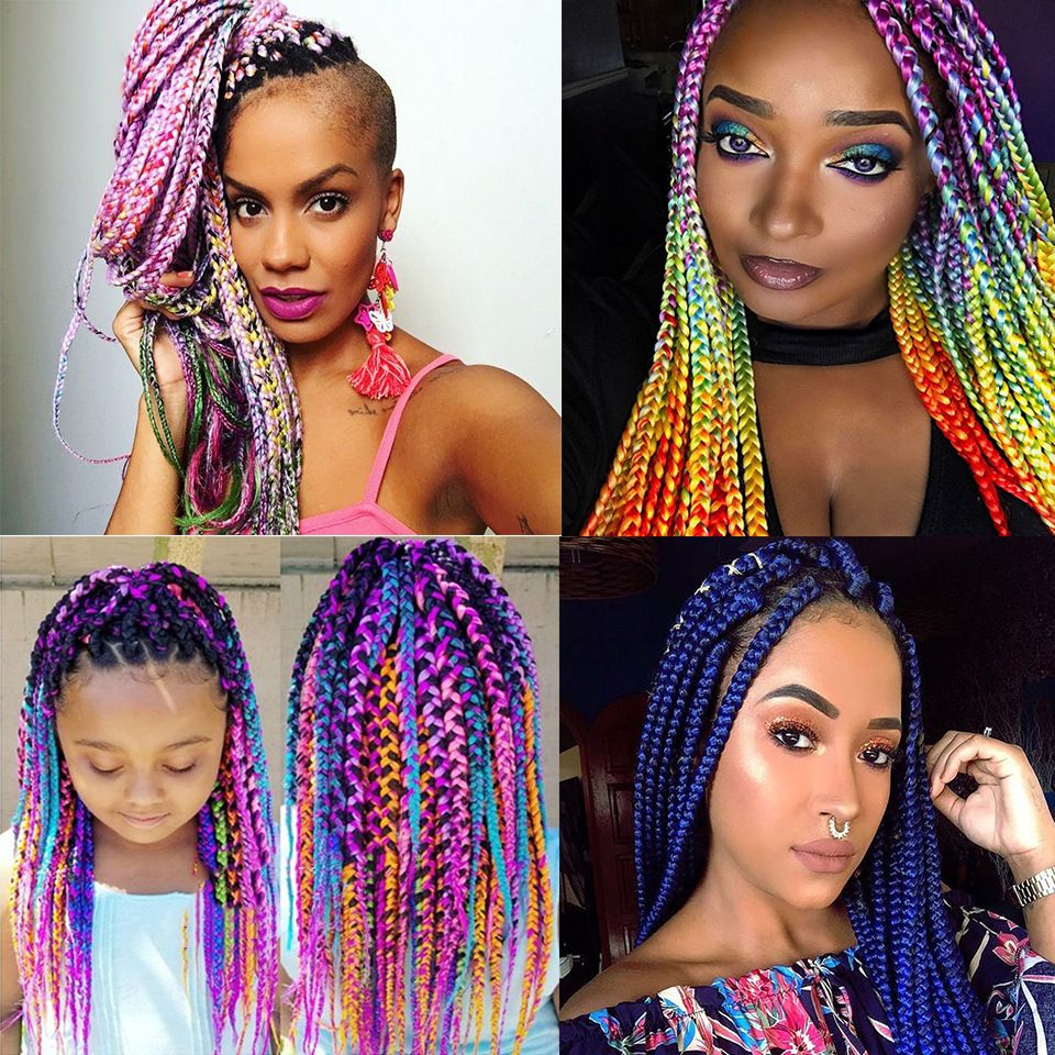 Black Braiding Hair 24 Inch 3 Packs Pre Stretched Box Braids Colorful Twist Braiding Hair Extensions Synthetic Crochet Braiding