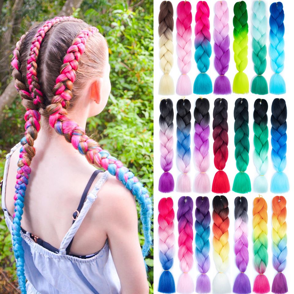 Black Braiding Hair 24 Inch 3 Packs Pre Stretched Box Braids Colorful Twist Braiding Hair Extensions Synthetic Crochet Braiding
