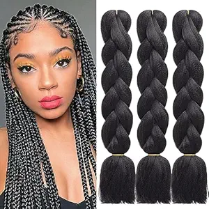 Black Braiding Hair 24 Inch 3 Packs Pre Stretched Box Braids Colorful Twist Braiding Hair Extensions Synthetic Crochet Braiding