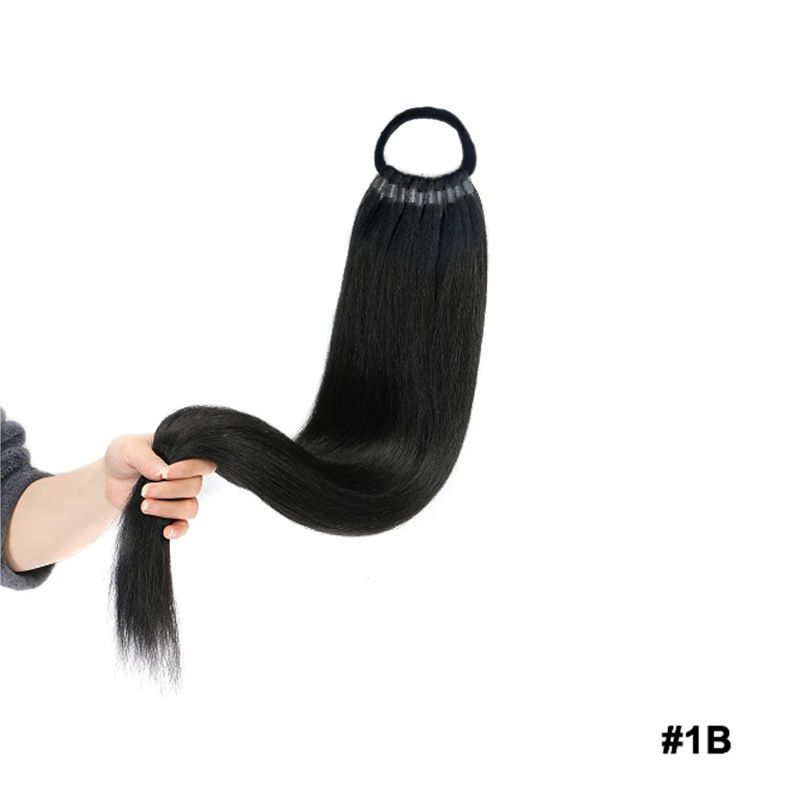 Ponytail Extension Warp Around Pony Tail with Hair Tie 24inch Long Synthetic Yaki Straight Braiding Hair Ponytail DIY Braided for Women Girls Daily Party Cosplay,Natural Black
