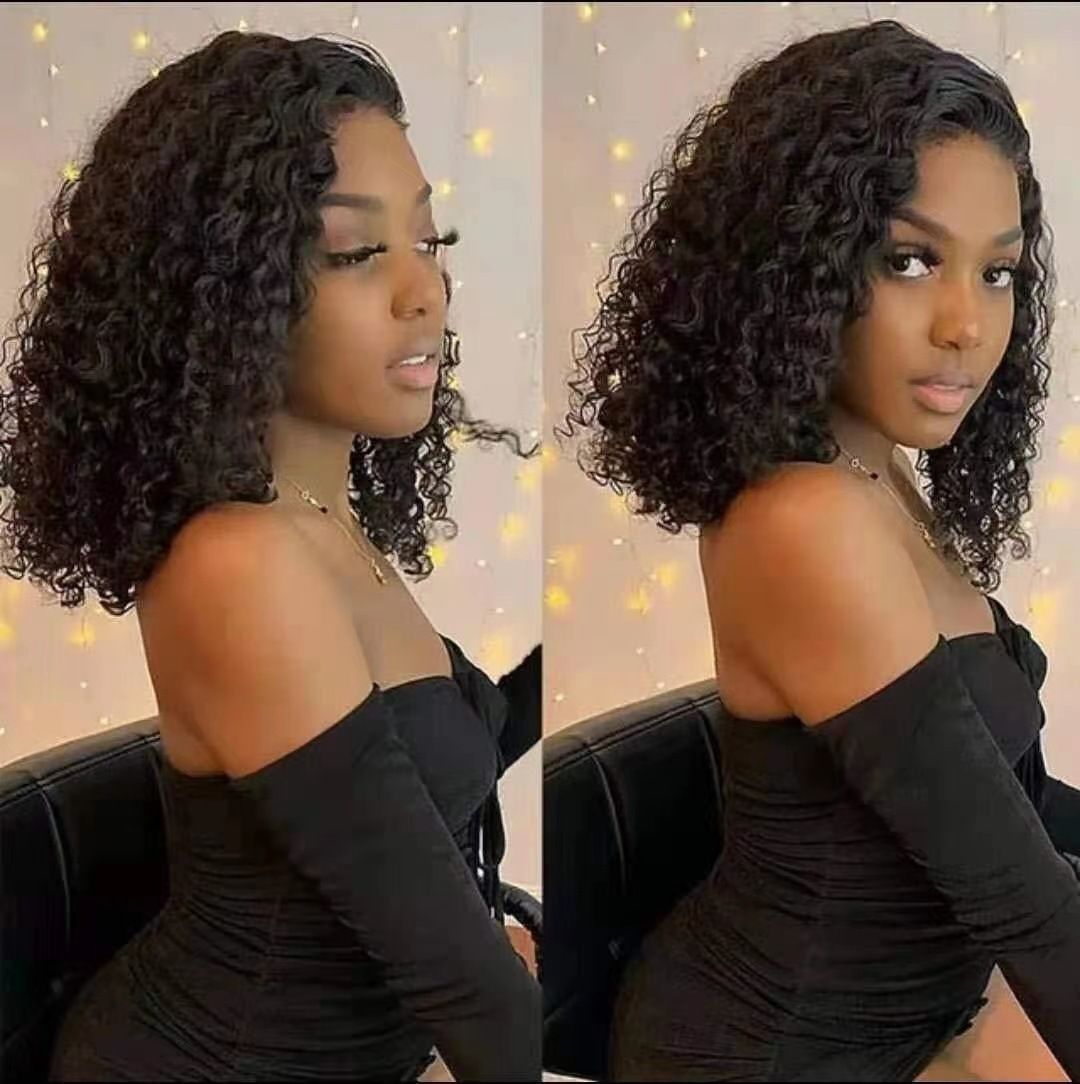 Short Bob Wig, Glueless Bob Wig, Short Bob Wigs Lace Front Wigs For Black Women Curly Wigs With Baby Hair Pre Plucked Natural Hairline Wig (Black)